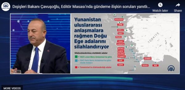 Τσαβούσογλου: «Αν δεν αποστρατιωτικοποιηθούν τα νησιά του ανατολικού Αιγαίου θα ανοίξουμε θέμα κυριαρχίας τους»