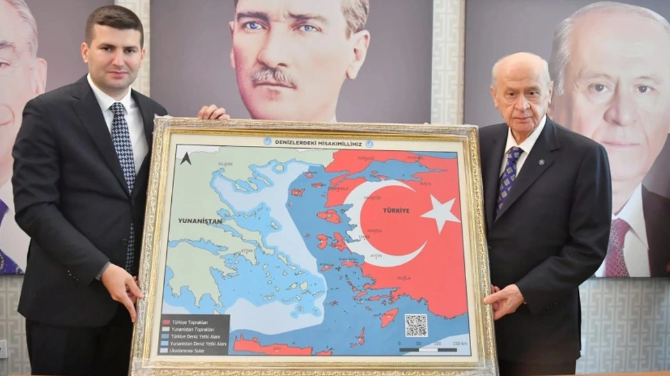 Χάρτη – πρόκληση για την Ελλάδα εμφάνισε ο Μπαχτσελί: Δείχνει τα νησιά του Αιγαίου και την Κρήτη στην Τουρκία