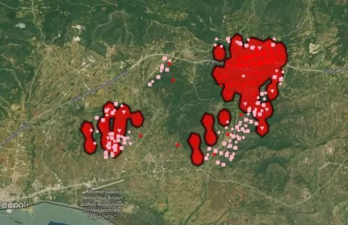 Η φωτιά στην Αλεξανδρούπολη από τον δορυφόρο – Ενεργοποιήθηκε η υπηρεσία Copernicus