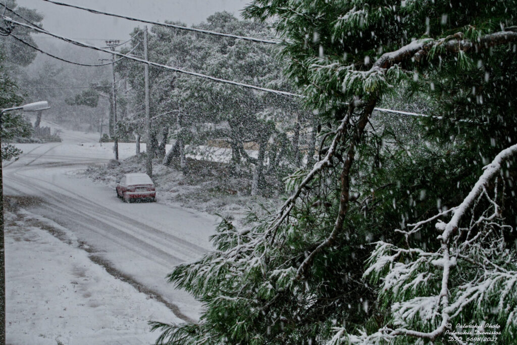 Καιρός: Έντονη χιονόπτωση στην Πάρνηθα  – Διακόπηκε η κυκλοφορία και στα δύο ρεύματα στη Λεωφόρο Πάρνηθος (video)