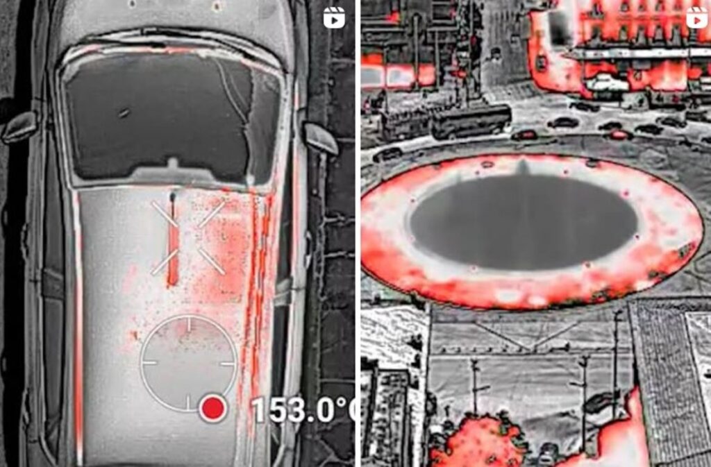 Kαύσωνας: Drone καταγράφει 153°C σε οροφή αυτοκινήτου στη Λένορμαν και 70°C στην Ομόνοια
