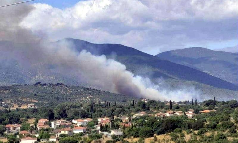Πυρκαγιά σε δασική έκταση στα Χάλανδρα Χίου – Απειλούνται χωριά, χτυπά συνεχώς το 112
