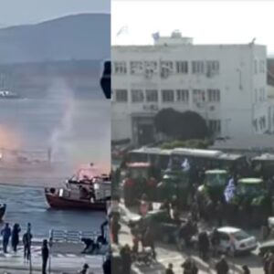 Αποκλεισμένο το λιμάνι του Βόλου – Οι αγρότες με τα τρακτέρ κλείνουν την είσοδο και οι ψαράδες με τα καϊκια το «πολιορκούν» από θαλάσσης (βίντεο)