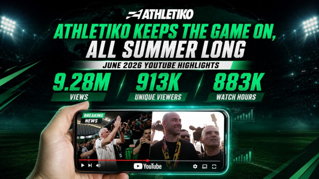 Athletiko: Υψηλές «πτήσεις» για το YouTube του Athletiko και τον Ιούνιο