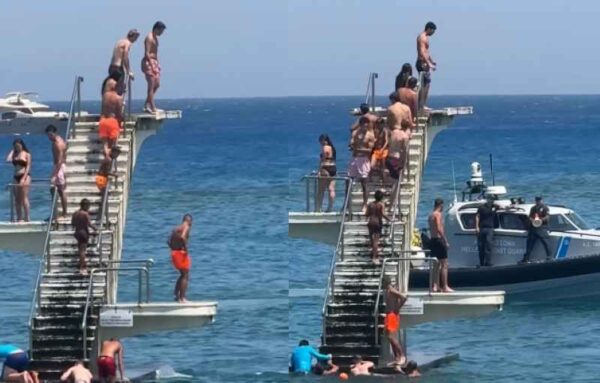 Βίντεο από τη στιγμή που το Λιμενικό απομακρύνει λουόμενους από σφραγισμένο λόγω προβλημάτων στατικότητας τραμπολίνο σε παραλία της Ρόδου