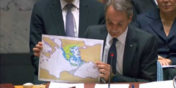 Παρέμβαση Μητσοτάκη στο Συμβούλιο Ασφαλείας του ΟΗΕ με τον χάρτη του τουρκολιβυκού μνημονίου: «Είναι παράνομο, η γεωγραφία δεν μπορεί να ξαναγραφτεί»